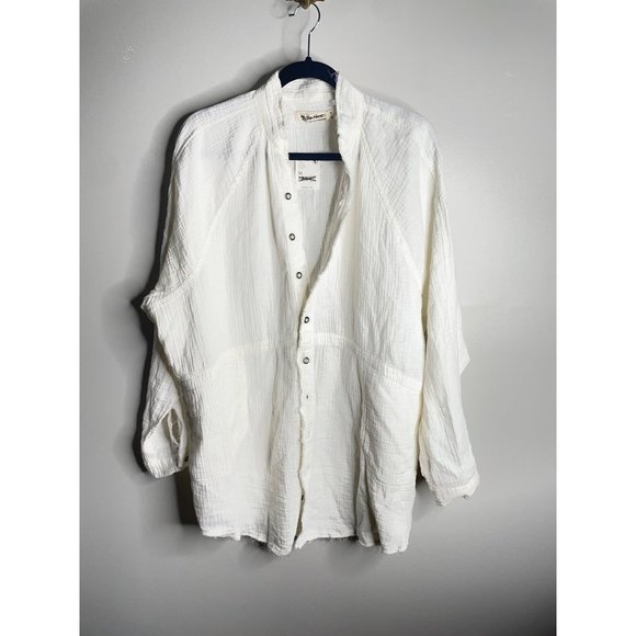 FREE PEOPLE We the Free Summer Daydream Frayed Button Down Shirt WHITE Sz M NWT - Picture 5 of 7